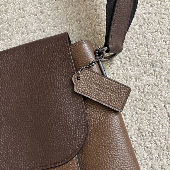 Coach Hudson Messenger In Colorblock Tobacco Mahagony Leather Bag Snap Belt - Picture 5 of 11